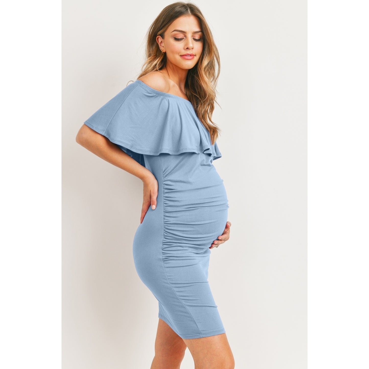 Pink Off Shoulder Ruffled Maternity Mini Dress